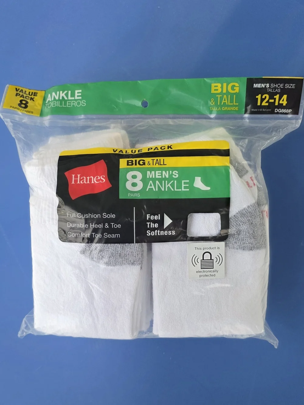 Hanes Big & Tall White and Gray Men's Ankle Socks - Pack of 8